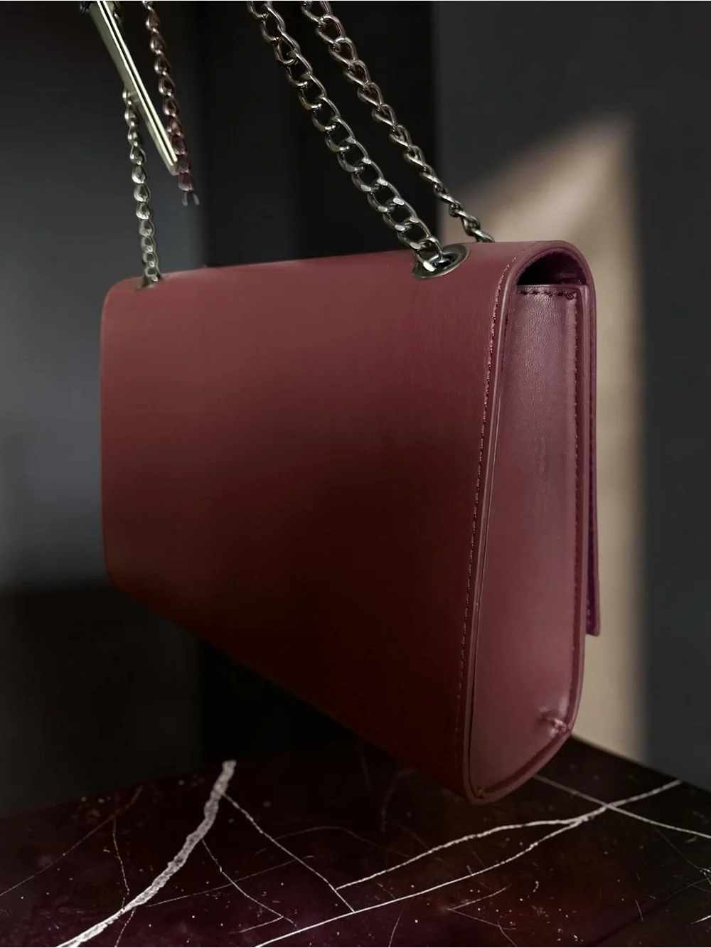 Badgley Mischka Burgundy Vegan Leather Chain Shoulder Bag